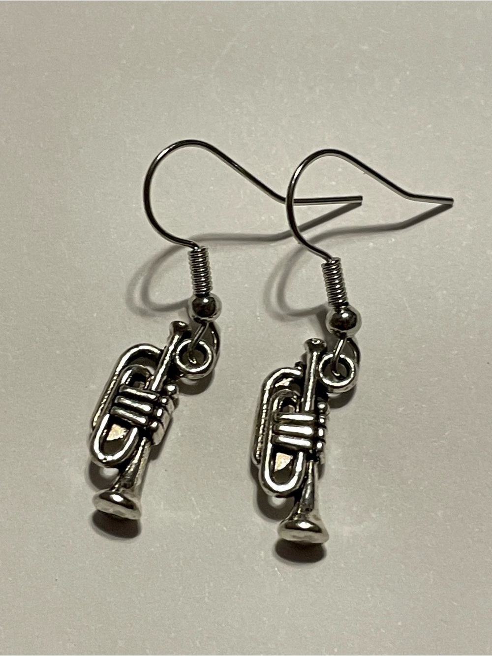 Silver Tone Trumpet Pierced Earrings #8610